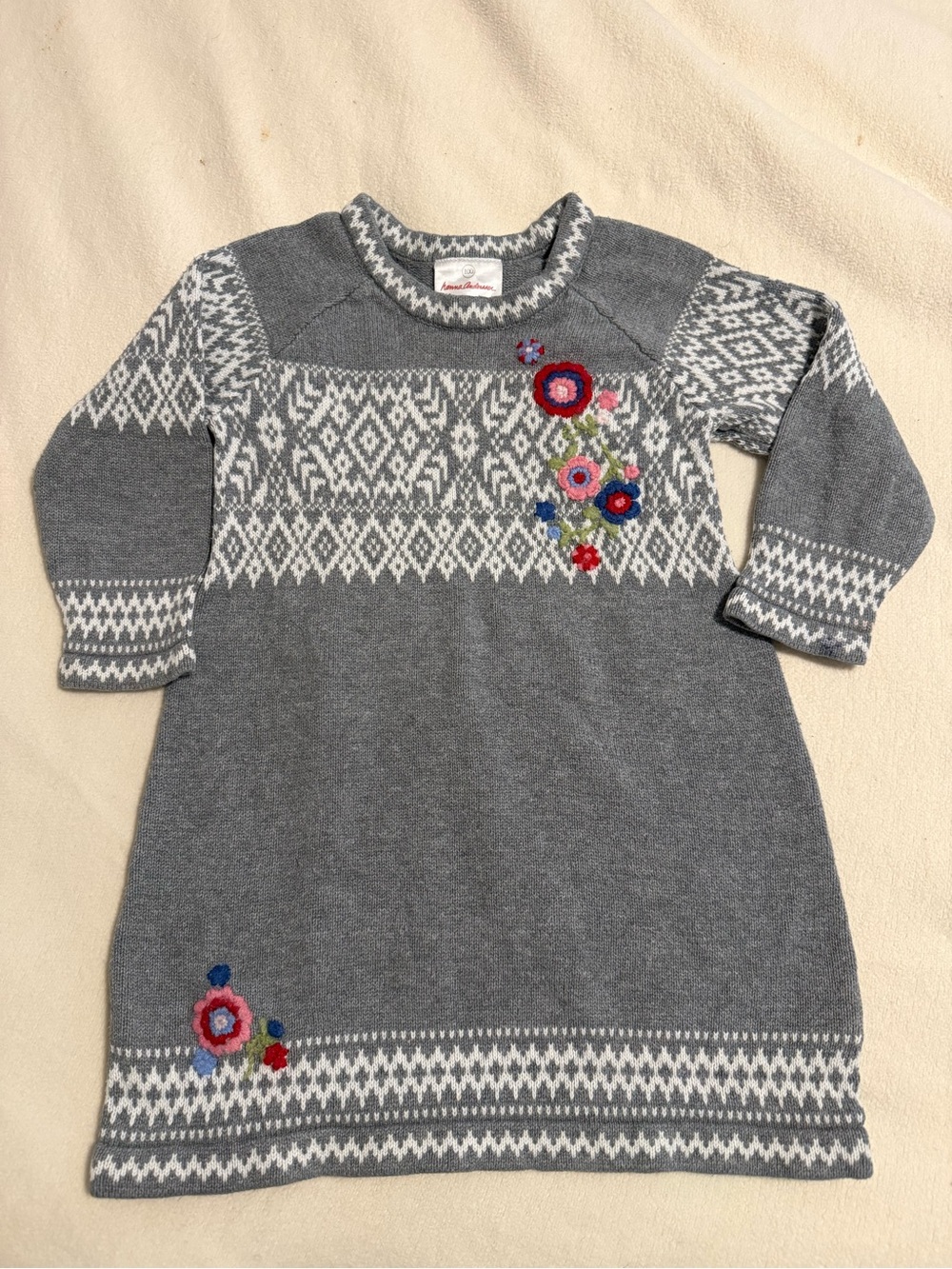 Hanna Andersson Girls Knit Sweater Dress Fair Isle Floral Size 4
